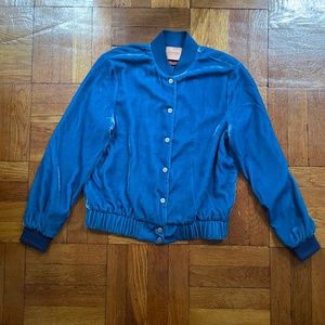 Scotch & Soda Womens Blue Velour Cropped Bomber Jacket